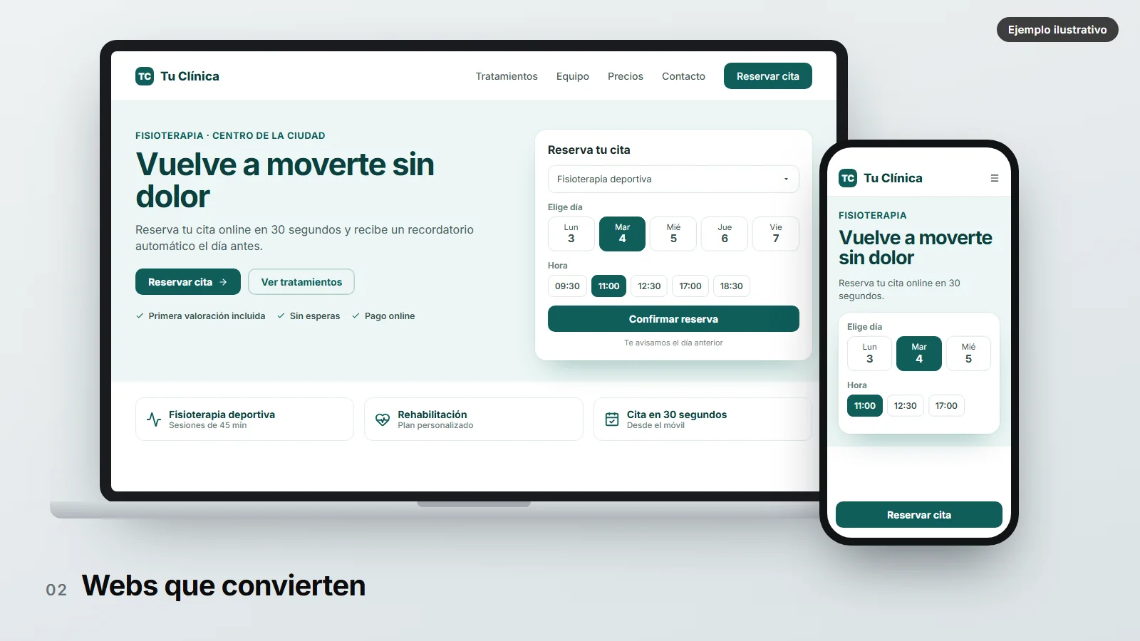 Ejemplo ilustrativo: web de una clínica con reserva de citas online en ordenador y móvil
